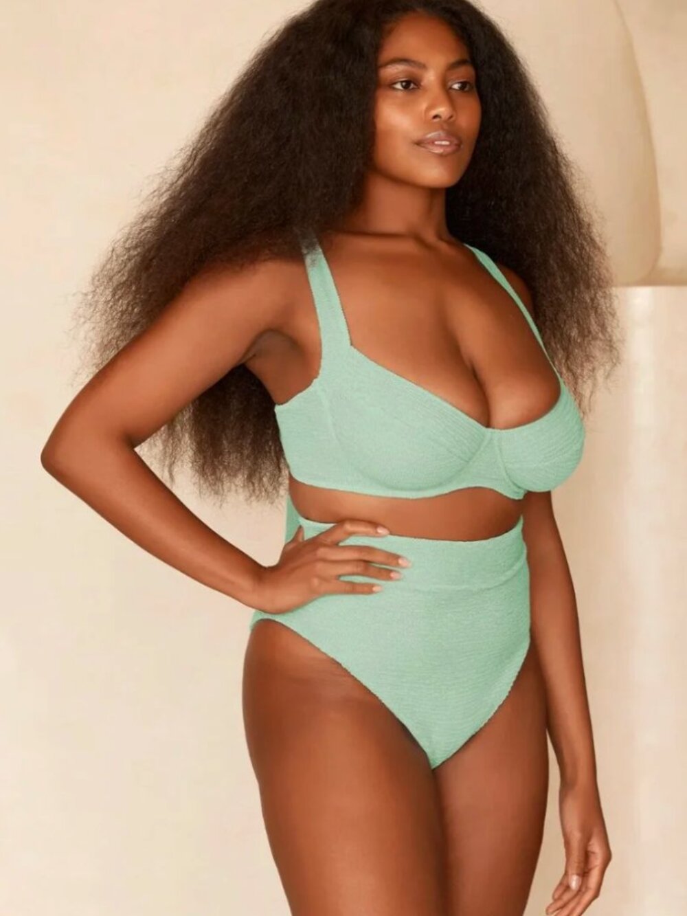 Monday Swimwear Sorrento Bikini High Rise Set - Sea Grass Crinkle